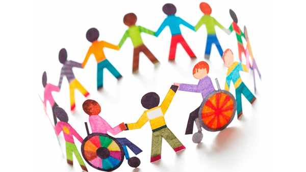 Artistic rendering of a group of diverse children in a circle holding hands
