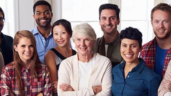 Groups of diverse adults facing the camera