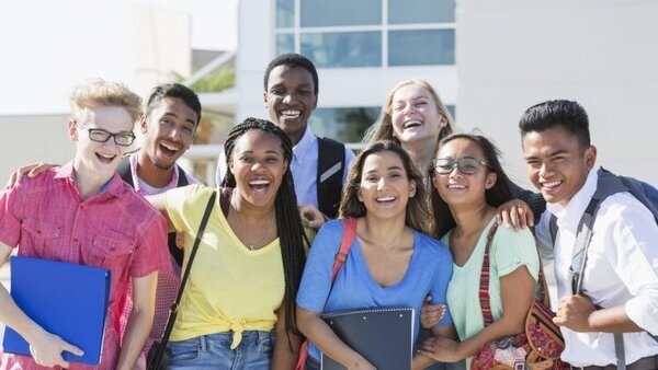 Group of happy high school students