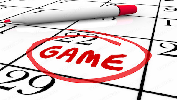 Calendar with the word game written on it and circled
