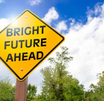 Street sign with bright future ahead on it
